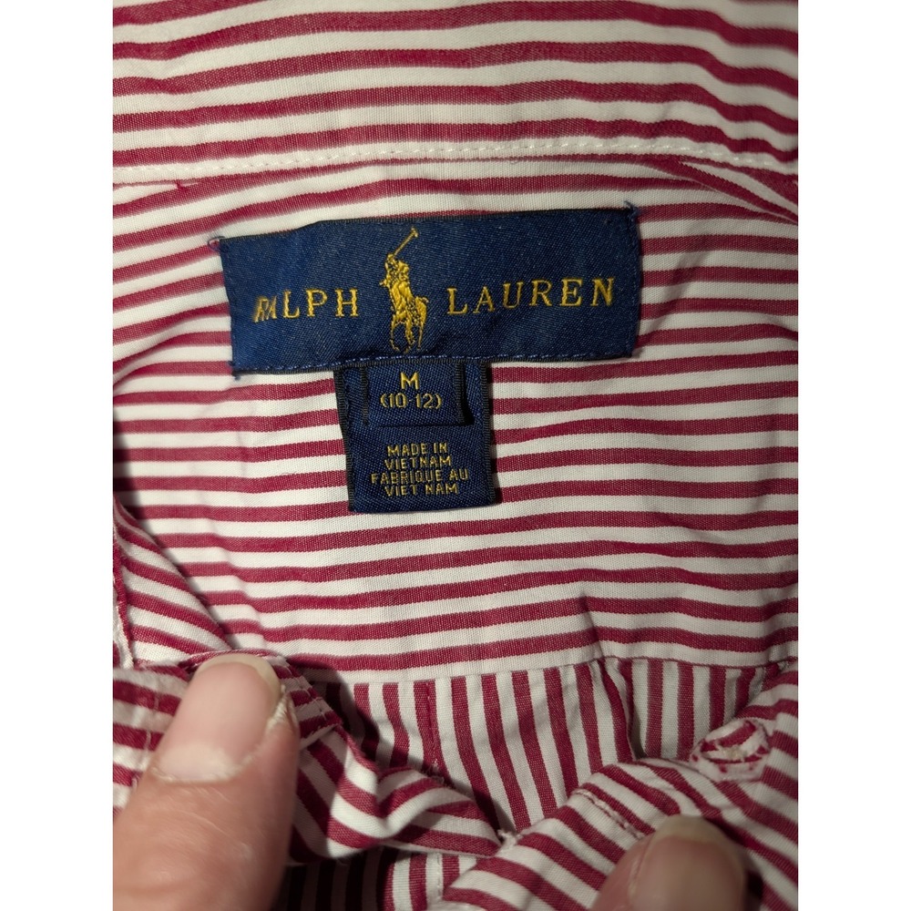 Boys Ralph Lauren long sleeve red & striped button up shirt Size 10-12 - Picture 2 of 6
